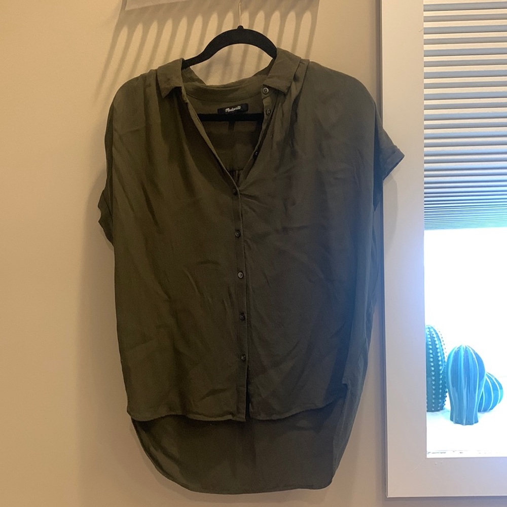 Madewell central drapey shirt olive green M EUC